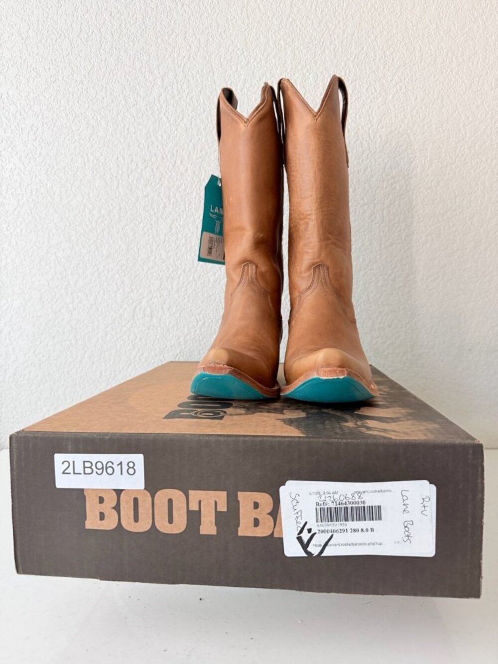 Lane EMMA JANE Brown Cowboy Boots Size 8 Western Cowgirl Mid Calf Tall Snip Toe - Picture 11 of 12